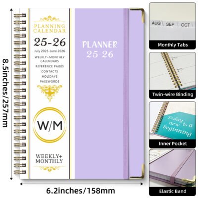 July 2025-June 2026 Spiral Notebook Daily Planner Calendar A5 Size 6.2'' X 8.5' Notebook
