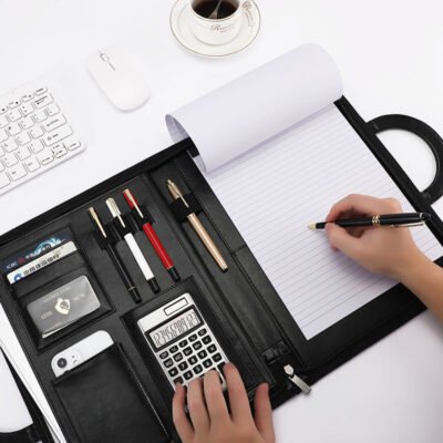 A4 Zipper Portfolio Padfolio with Carrying Handle Elegant Clipboard Folio for Organization and Filing