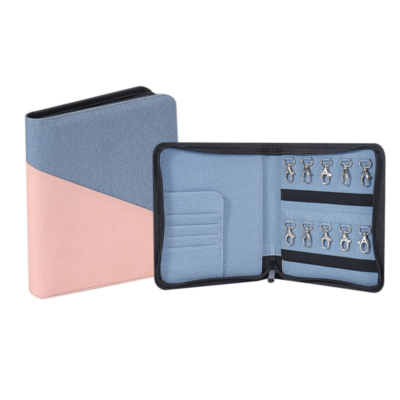 Custom PU Letter Size Zippered Key Case Organizer Durable Key Binder with 10 Hooks and Tags Portable Key Storage Folder