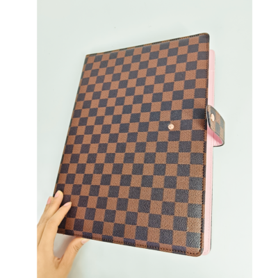Custom Checkered PU Leather Business Portfolio Binder for Women | A4 Legal Size Notepad Holder Work Folio