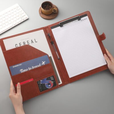 PU Clipboard Writing Board Clip A4 Multi-Functional File Folder Leather Manager Clip Meeting Document Folder Measurement Book