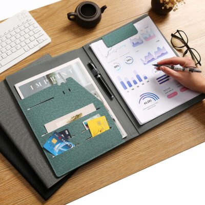 Custom A4 High-End Business PU Multi-Functional Document Folder Model 1714-file Folder Padfolio